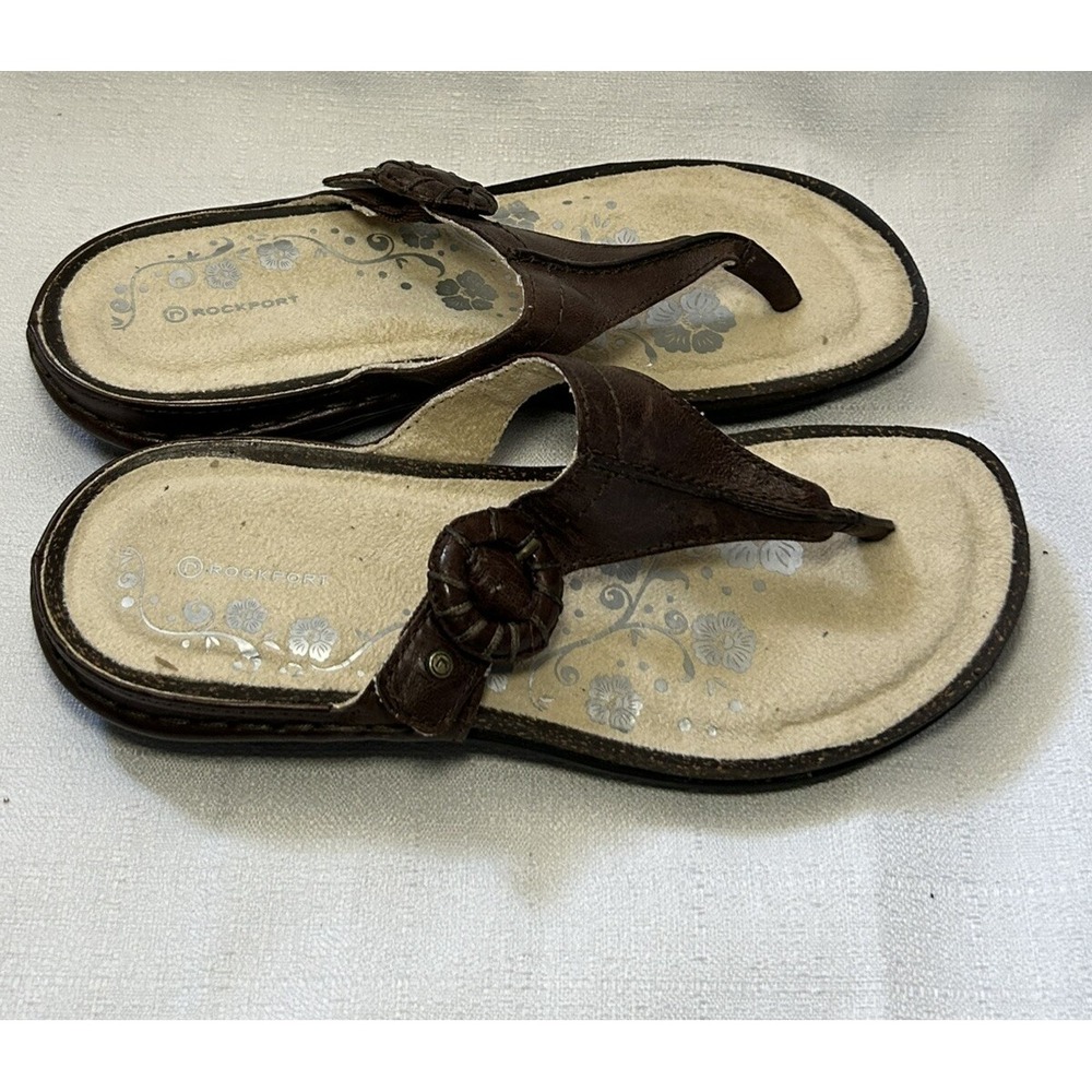 Rockport Brown Leather Flip Flops Women's 6.5m (V73094)